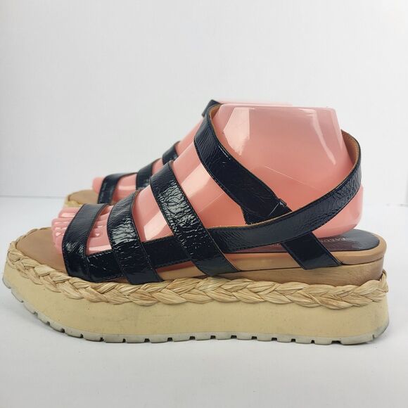 PALOMA BARCELO Black leather platform sandal woven raffia Size 39 - Picture 2 of 15